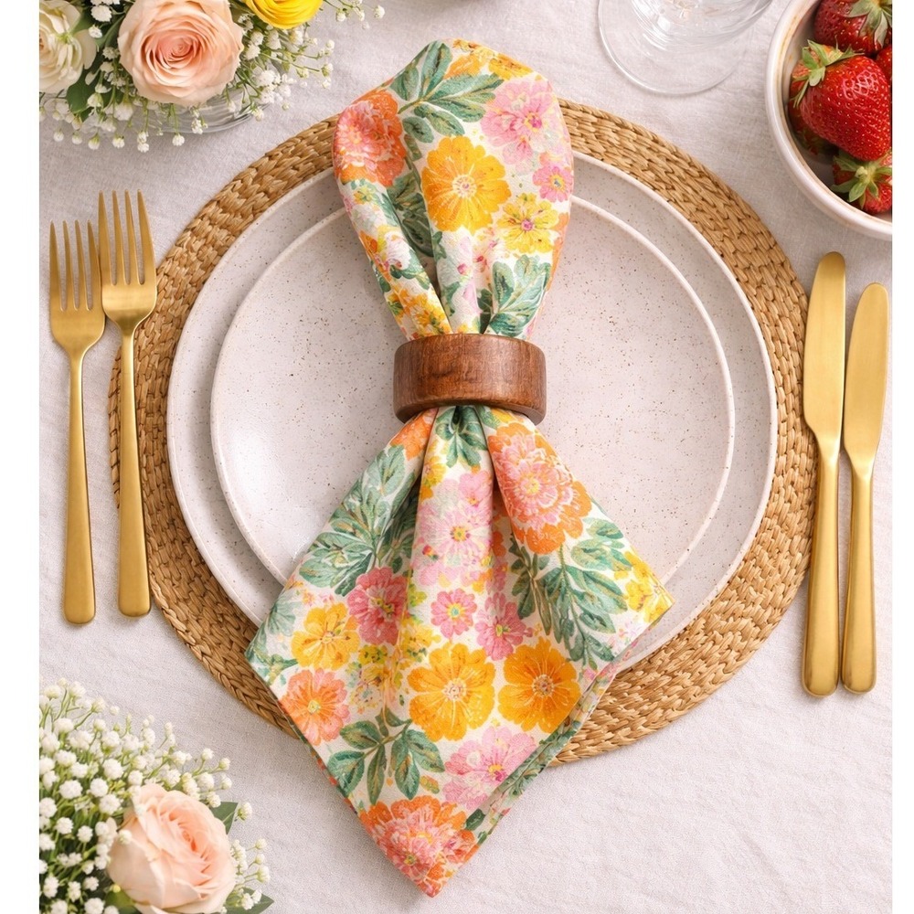 Vintage Wooden Napkin Rings Set of 6 Natural Wood Boho Rustic Table Decor Brown